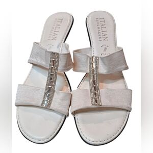 Italian Shoemakers Women's Beige Sandals with Silver Accents